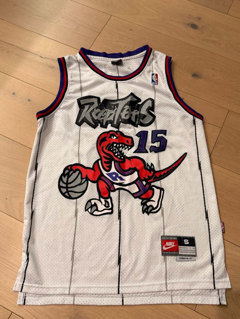 Nike Vince Carter Toronto Raptors Vintage White Dino Pinstripe Jersey Size S